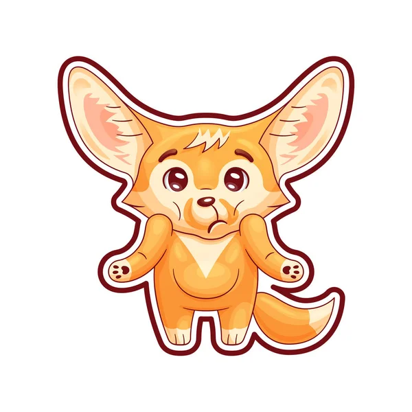 Zorro Fennec Perplejo Encoge Los Hombros Lindo Personaje Dibujos Animados — Vector de stock