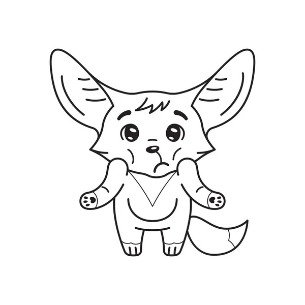 Ilustração Preto Branco Raposa Fennec Perplexa Que Encolhe Ombros Personagem — Vetor de Stock