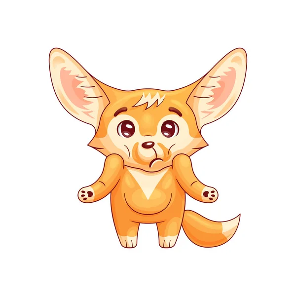 Cute Fennec Fox Calmly Stands Smile Amusing Kawaii Cartoon Character