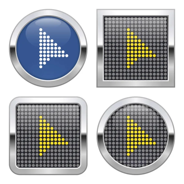 Icono Punteado Flecha Puntero Botón Brillante Cuatro Variantes — Archivo Imágenes Vectoriales