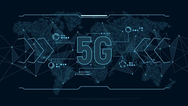 Teknoloji çokgenler bağlantı yapısı ve dünya harita piksel ile 5g için modern futuristik arka plan. Dijital veri görselleştirme. İş teknoloji kavramı. Vektör çizim.
