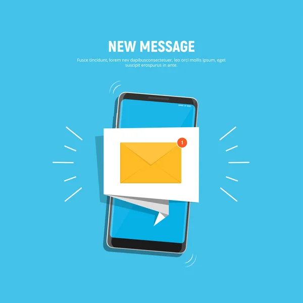 Smartphone with notification icon on screen. Icon new message on mobile phone screen. Mobile notification, email application. Vector illustration in flat style.