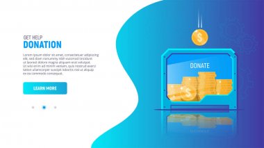 Bağış kutusu. Bağışta bulunun. Hayır severlik. Konsept tasarımı yardım almak, açılış sayfası veya afiş için bağış. Düz tarzda vektör çizimi.