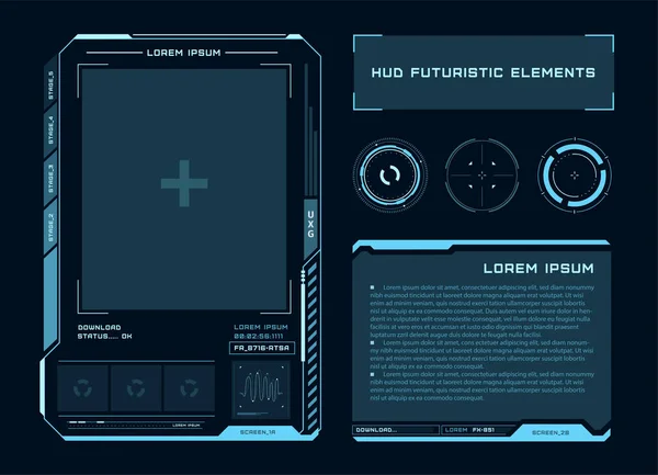 사용자 인터페이스의 미래적 터치 스크린. 현대 HUD 제어판. 비디오 게임 하이테크 스크린. Sci-fi 컨셉 디자인. 벡터 일러스트. — 스톡 벡터
