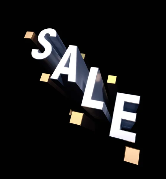 3d typography word Sale. Gold geometric shapes and SALE letter on black background. 3d rendering illustration — Stock Photo, Image