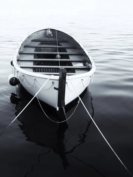 Imagen Monocromática Bote Remos Vacío Agua —  Fotos de Stock