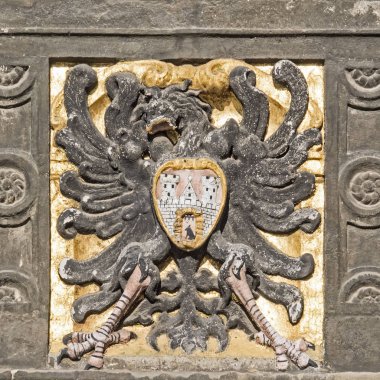 Close-up Quedlinburg cephe Quedlinburg eski kasaba Belediye arması