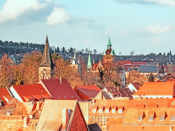 Vista Aérea Quedlinburg Com Igrejas Monumentos — Fotografia de Stock