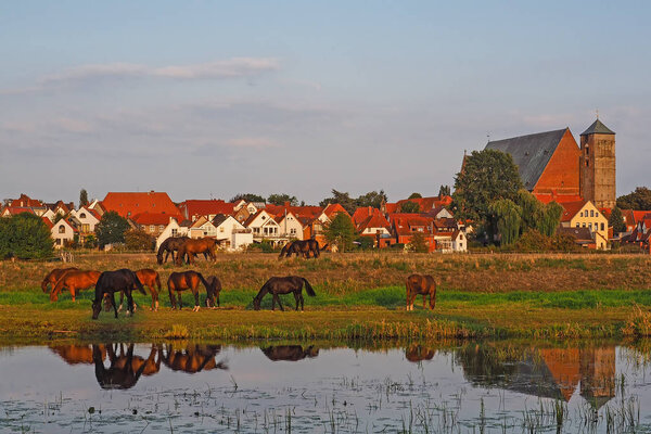 Cityscape of city Verden at river Aller, Lower Saxony, Germany