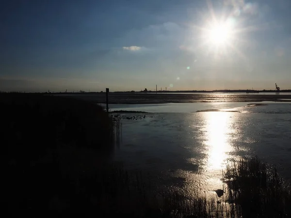 Mudflats Estuary Weser River Nordenham Backlight — Stock Photo, Image