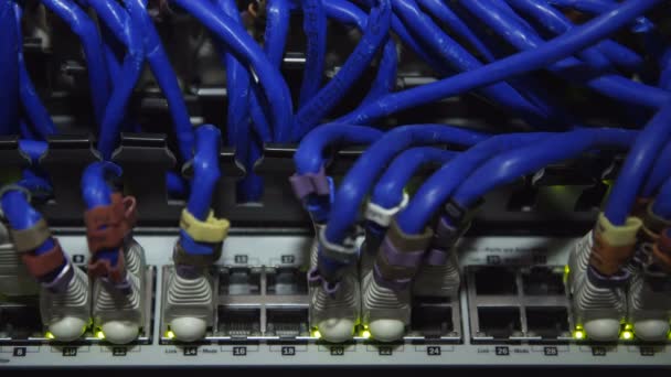 Крупный план проводки серверного оборудования — стоковое видео