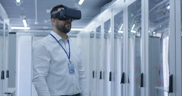 Electrical worker using a VR headset