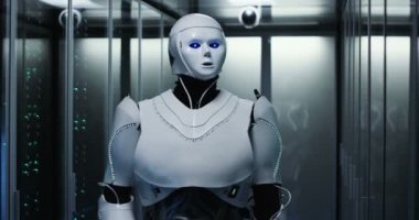 İnsansı robot bir veri merkezinde çalışan