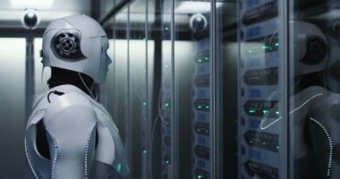 Sunucular içinde bir veri merkezi kontrol insansı robot
