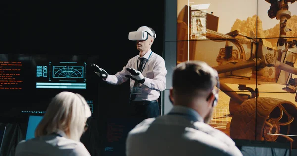 Mars mission leader using VR headset