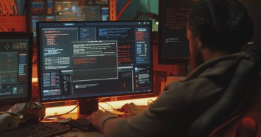 Genç hacker bilgisayarında kodlama