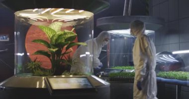 Mars üssündeki bir laboratuvarda çalışan biyologlar