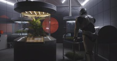 Mars üssünün laboratuvarında robot itme sepeti