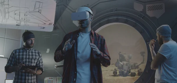 Developers testing VR video game
