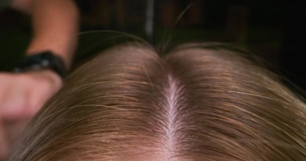 Волосы женщин расчесываются — стоковое видео