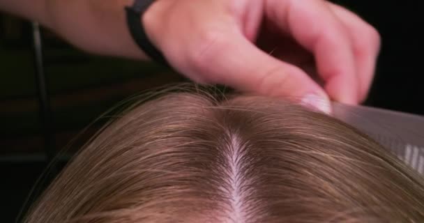 Волосы женщин расчесываются — стоковое видео