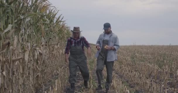 Senior boer deelt wijsheid met kleinzoon — Stockvideo