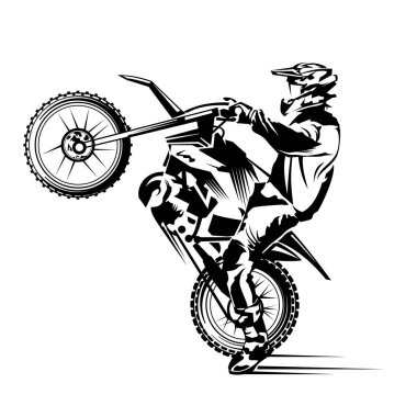 Aşırı motokros binici atlama kırbaç hile yapıyor. Logo Tasarımları Şablonu.