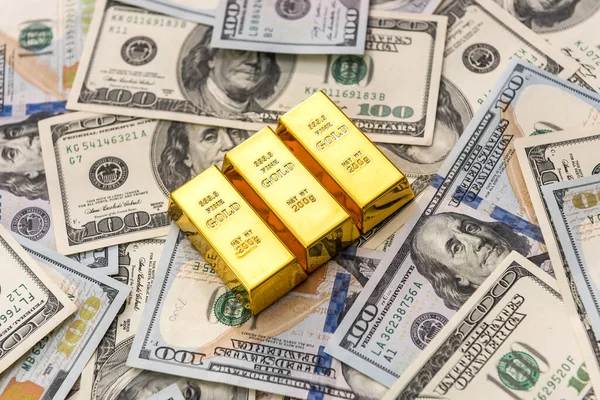 Złoto Banknotach Dolara Amerykańskiego Zamyka — Zdjęcie stockowe