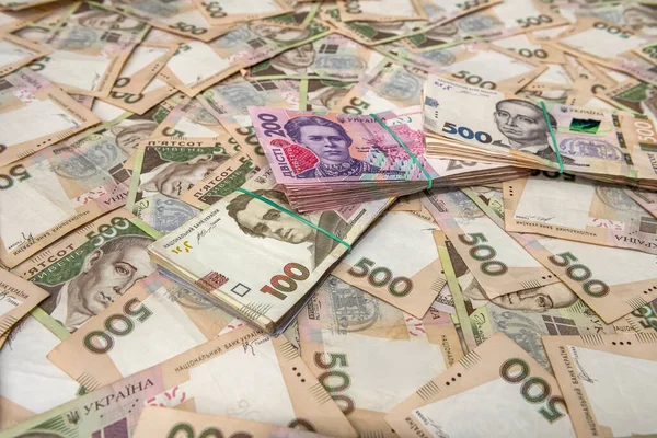 Ukrainisches Geld Hintergründe 500 Banknoten Hrywnja Uah Ansicht Von Oben — Stockfoto