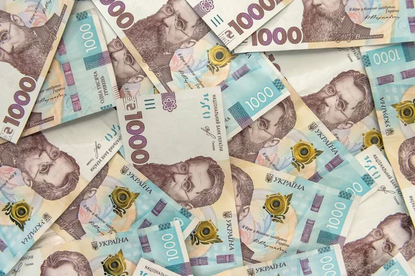 Ovanifrån Bakgrund Med Sedel Ukraina 1000 Förenade Arabemiraten Ekonomisk Bakgrund — Stockfoto