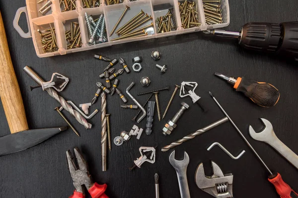 Groep Boren Schroeven Schroevendraaierbits Zeskantmoersleutel Voor Reparatie — Stockfoto