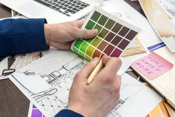 Home Designer Work Office House Sketch Color Catalog Dream Modern — Stock Photo, Image