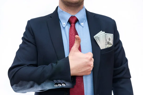 Businessman Dollar Banknotes Pocket Close — Stock Photo, Image