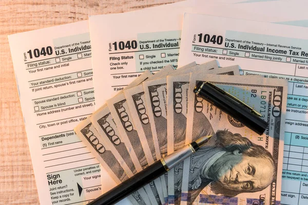 Dollar Lying Tax Form Pen Tax Concept — Stock Photo, Image