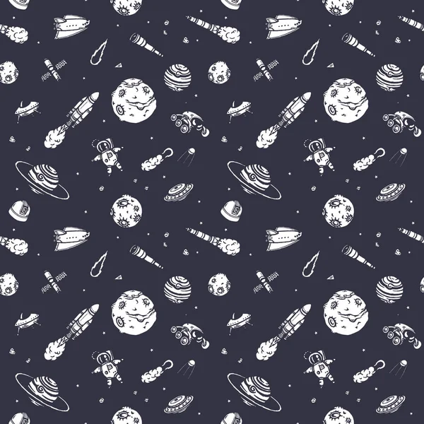 Elle çizilmiş astronomi doodle seamless modeli. — Stok Vektör