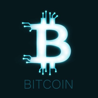 Bitcoin neon parlayan logo.