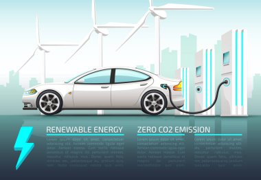 Elektrikli Araba gerçekçi vektör çizim.