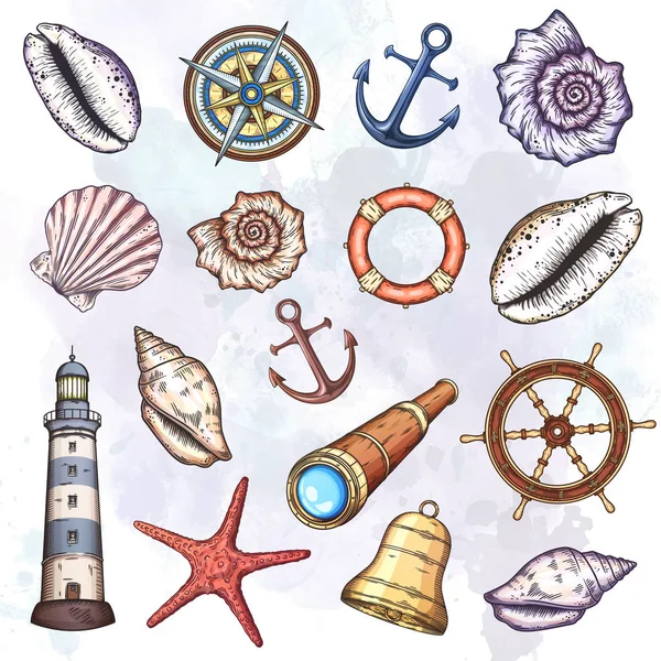 Nautical illustrations set. — Stock Vector