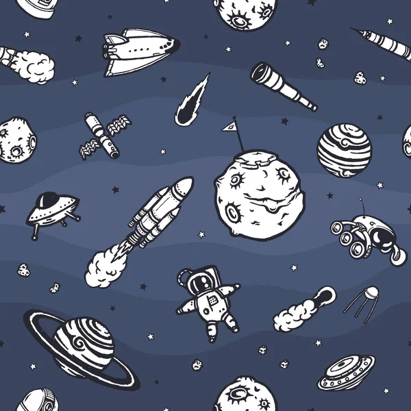 Disegnato a mano modello astronomia doodle senza soluzione di continuità . — Vettoriale Stock