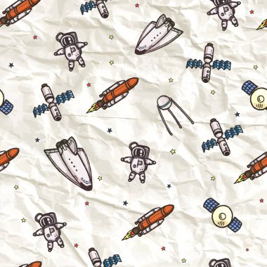 Elle çizilmiş astronomi doodle seamless modeli.