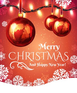 Noel top kırmızı zemin üzerine kar taneleri ile.