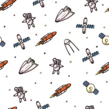 Elle çizilmiş astronomi doodle seamless modeli.