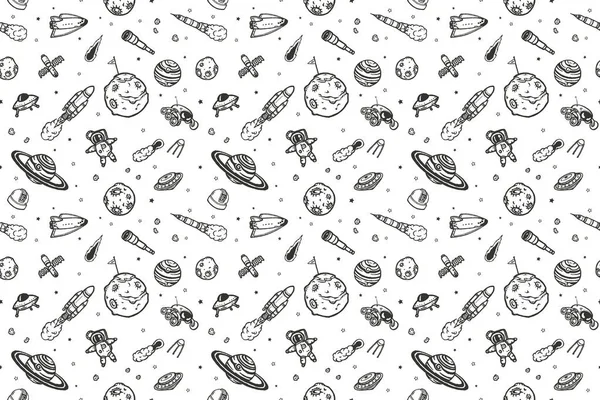 Hand drawn astronomy doodle seamless pattern.