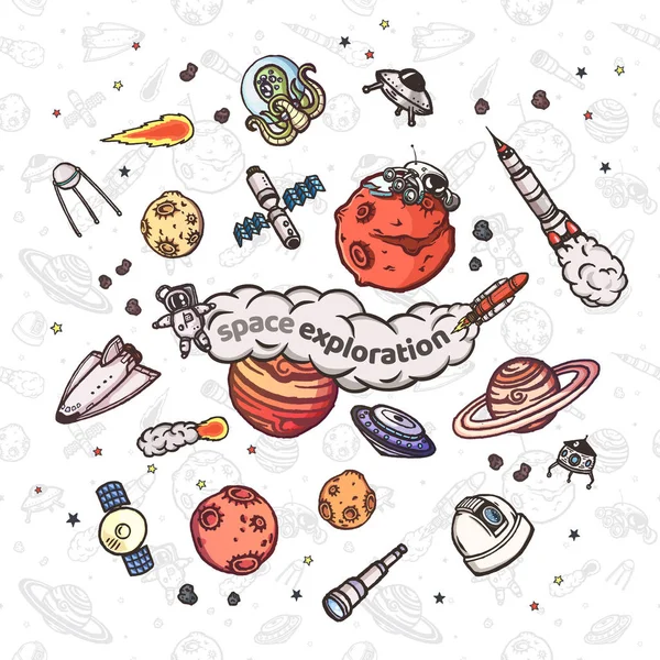 Hand drawn set of astronomy doodles. — Stock Vector