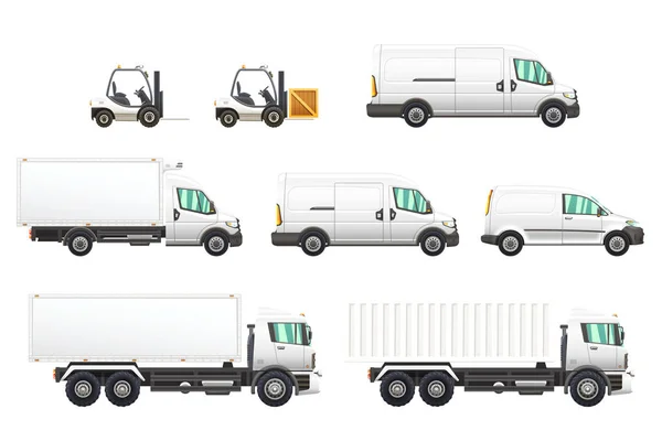 Abbildungen von Liefer- und Transportfahrzeugen. — Stockvektor
