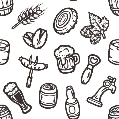 Elle çizilmiş seamless modeli bira malzeme ile.