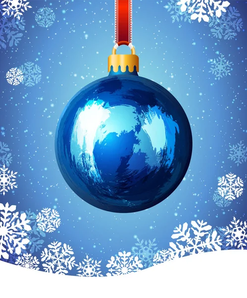 Bola de Natal com flocos de neve no fundo azul . —  Vetores de Stock