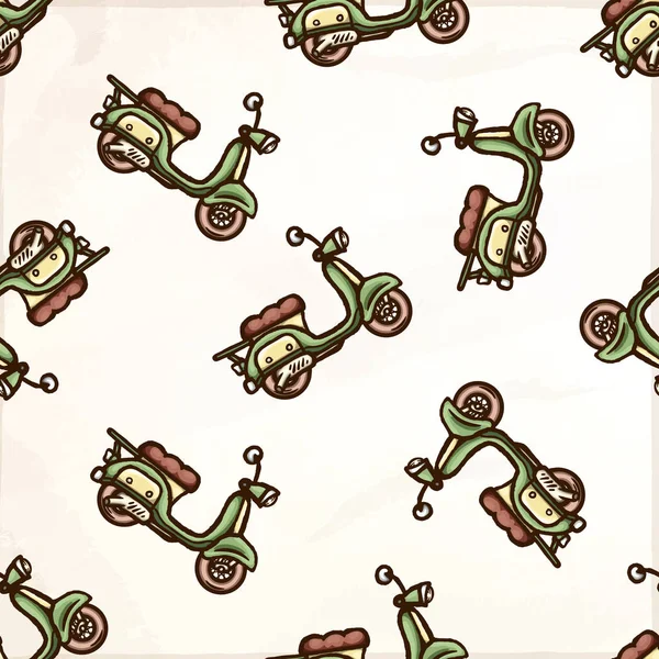 Hand drawn cartoon retro scooters seamless pattern.