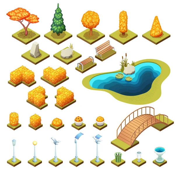 Isometrische park constructor set. Geïsoleerde vectorillustraties. — Stockvector