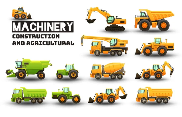 Ensemble de machines industrielles et agricoles. Vecteur eps10 illustrations isolées . — Image vectorielle